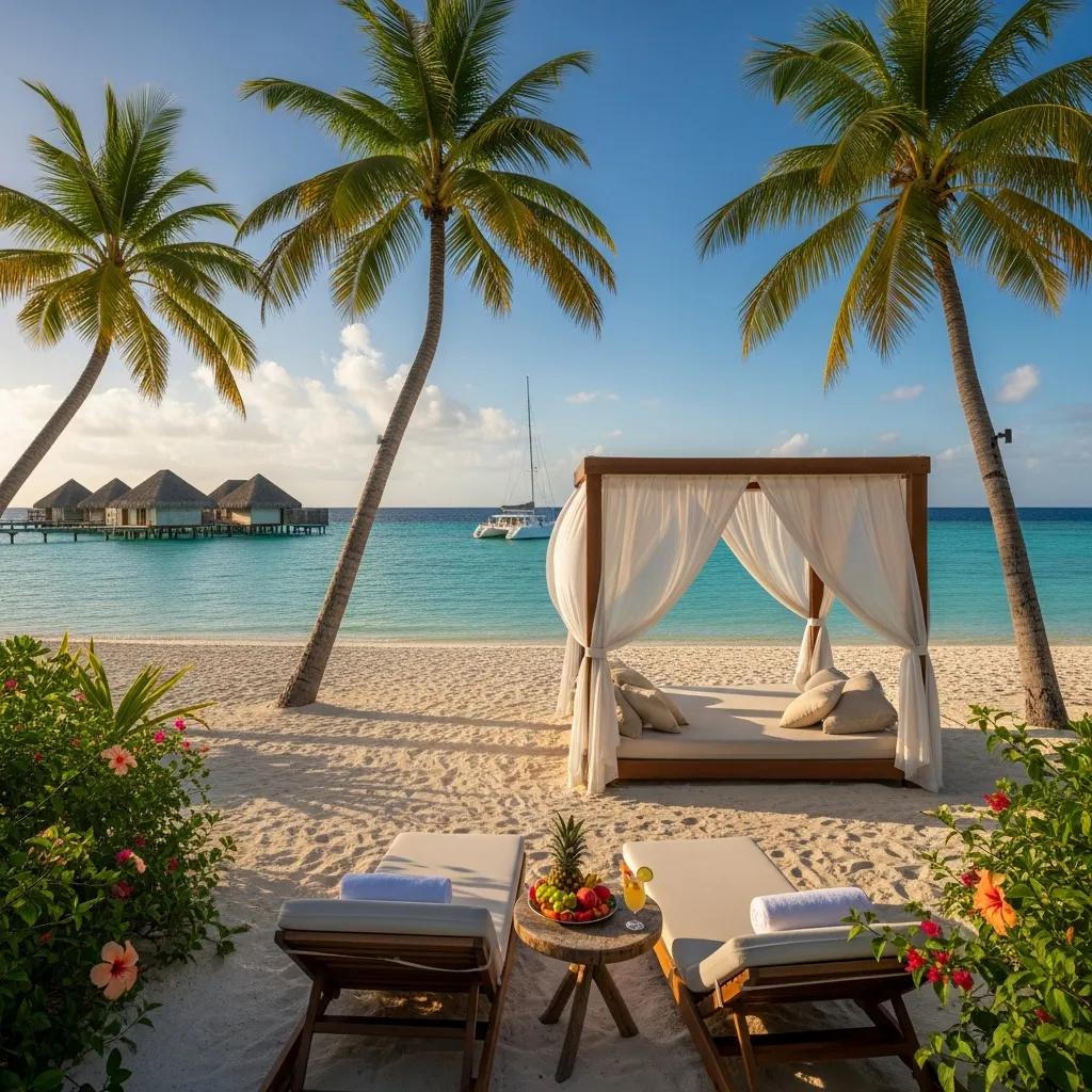 Luxury tropical resort with private cabana and clear ocean waters